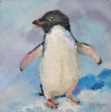 Cute Penguin Art, Academic Painting, Oil Pastel Crayons, Painting On Cardboard, Pastel Crayons, Penguin Art, Decorative Frame, Cute Penguin, Art Painting Gallery