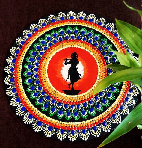 Krishna Dot Mandala Art, Mandala Art On Mdf Board, Krishna Dot Mandala, Round Mdf Board Painting Ideas, Mandala Krishna, Mdf Board Painting Ideas, Krishna Mandala, Dotted Art, Chakra Painting