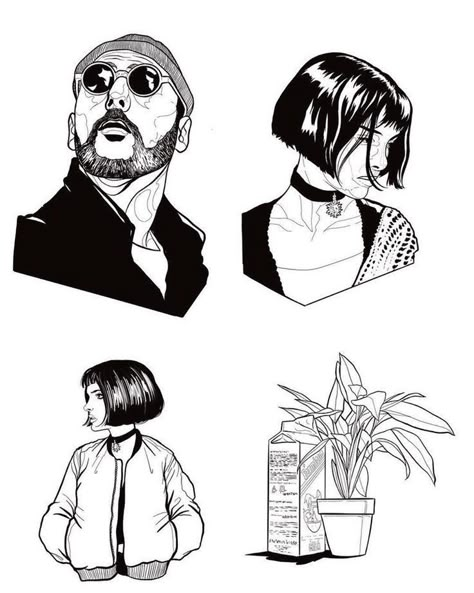 Leon The Professional Fanart, Leon And Mathilda Art, Leon The Professional Tattoo Ideas, Leon The Professional Drawing, Leon The Professional Tattoo, Leon Professional, Leon Drawing, Black And White Drawings, Leon The Professional