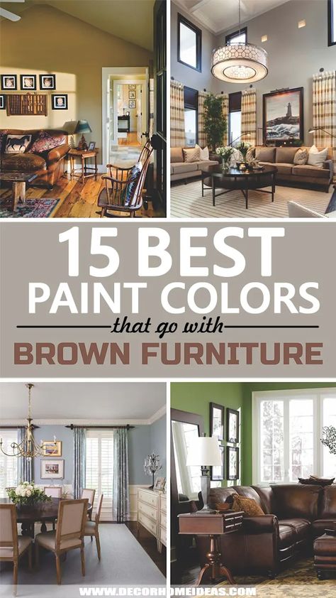 Brown Living Room Color Schemes, Family Room Paint Colors, Brown Leather Furniture, Dining Room Wall Color, Dining Room Colour Schemes, Color Walls, Tan Living Room, Dark Brown Furniture, Brown Furniture Living Room