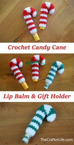 FREE Crochet Candy Cane Pattern! Dress up a standard lip balm stick with my festive crochet candy cane holder! It can also be used as a cheerful money gift holder. In our family, sticks of lip balm (we call it all “Chapstick”) are traditional stocking stuffers at Christmas, so this year I thought I would make them a little more fun! #StockingStuffers #CrochetCandyCane Crochet Candy Canes, Elf Scarf, Crochet Candy Cane, Crochet Candy, Crochet Stocking, Lip Balm Gift, Crochet Christmas Stocking, Crochet Christmas Gifts, Christmas Stockings Diy