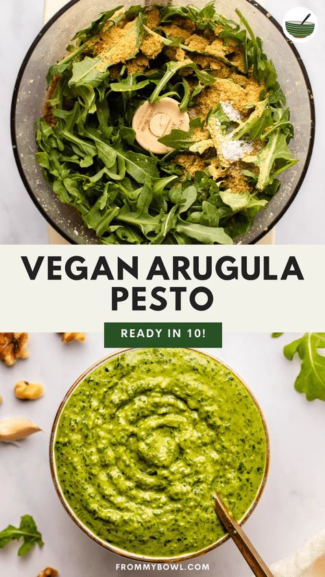 Arugula Pesto Recipe, Arugula Pasta, Pesto Recipes, Arugula Recipes, Arugula Pesto, Pesto Pasta Recipes, Homemade Sauce Recipes, Raw Pumpkin Seeds, Vegan Pesto