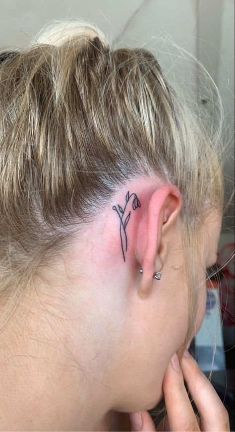 Snowdrop Flower Tattoo Behind Ear, Tattoos For January Birthday, Carnation Flower Tattoo Behind Ear, January Symbols Tattoo, January Birthday Tattoo, January Tattoo Ideas Birth Month, January Birth Flower Tattoo Ideas, Snow Drop Tattoo, January Tattoo Ideas