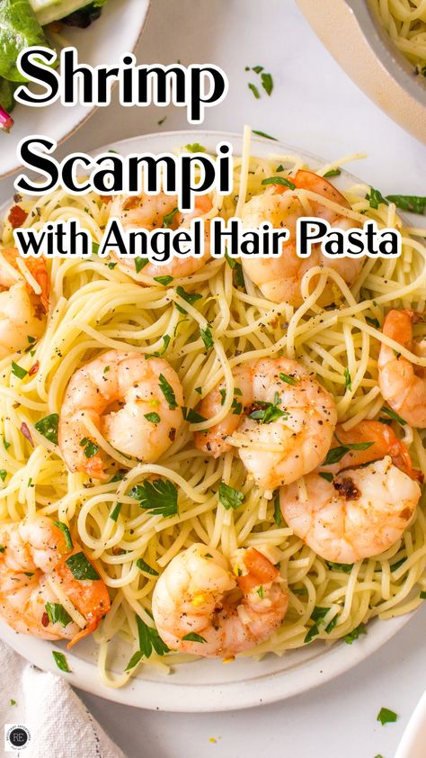 Quick And Easy Shrimp Scampi, 15 Minute Shrimp Scampi, Shrimp Angel Hair Pasta Recipes, Shrimp Scampi Pasta Recipes, Shrimp Dinners, Angel Hair Pasta Recipes, Garlic Shrimp Scampi, Shrimp Pasta Recipes Easy, Scampi Sauce