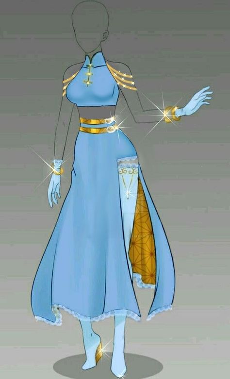 Oc Dress, Goddess Outfit, Fashion Design Template, Manga Clothes, Clothing Sketches, Art Outfits, Gold Outfit, Drawing Anime Clothes, Dress Drawing