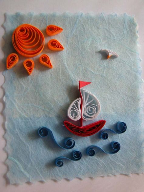 Quilled card Quilling Cards For Men, Sailboat On Water, Diy Quilling Crafts, Quilling Flower Designs, Quilled Cards, Quilling Pattern, Paper Quilling Cards, Quilling 3d, Paper Quilling Patterns