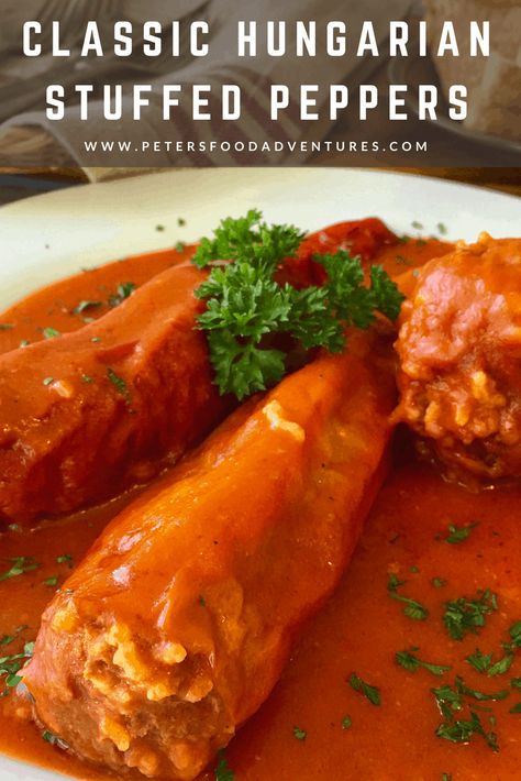 Hungarian Stuffed Peppers, Hungarian Peppers, Passata Sauce, Paprika Peppers, Tomato Passata, Hungarian Dishes, Paprika Spice, German Food Authentic, Ground Beef Rice