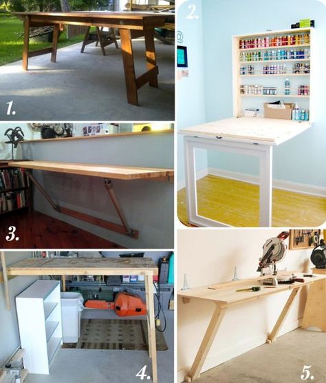 Looking for some ideas on how to make your own sewing table? We've rounded-up 5 cute & chic sewing table ideas for your reference! See them here Craft Room Desk, Diy Sewing Table, Craft Table Diy, Used Cabinets, Sewing Room Organization, Table For Small Space, Foldable Table, Room Desk, Sewing Rooms