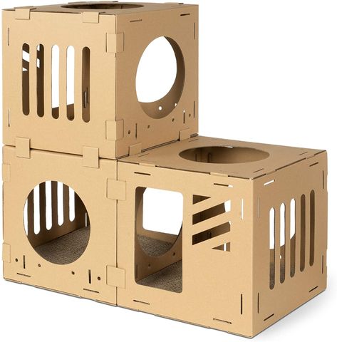 Amazon.com : Navaris Modular Cardboard Cat House - DIY Corrugated Cardboard Configurable Play Tower Condo for Small Cats, Kittens, Rabbits - 3 Cubes : Pet Supplies Cat House Diy Cardboard, Diy Jouet Pour Chat, Diy Trinkets, Katt Diy, Kat Diy, Chat Diy, Cardboard Cat House, Carton Diy, Cardboard Cat