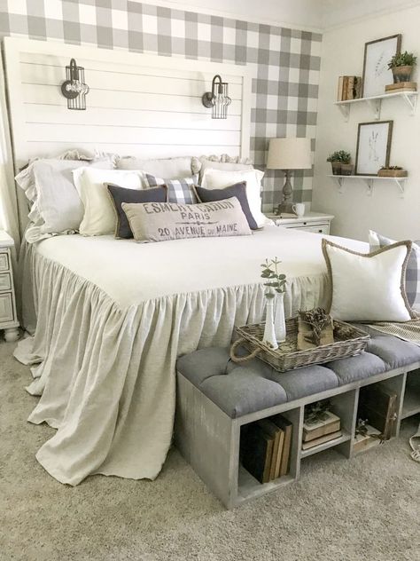 My New Shiplap Bed From Chic Artique | Bless This Nest Blog #farmhouse #farmhousebedroom #shiplap #farmhousedecor #homedecor #bedroom #blessthisnestblog Shiplap Headboard, Farmhouse Design Ideas, Bedroom Designs For Couples, Gorgeous Bed, Farmhouse Paint Colors, Luxury Bedroom Master, Bedroom Refresh, Farmhouse Design, Cheap Home Decor