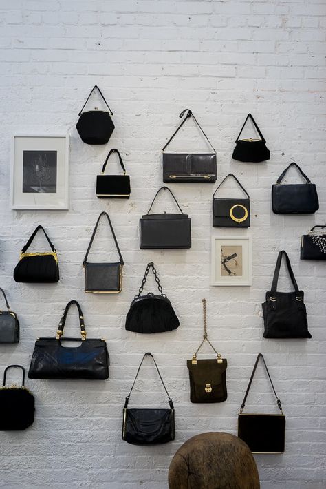 Purse Display, Vintage Framed Prints, Handbag Display, Handbag Storage, Vegan Purses, Bag Display, Handbags Affordable, East Village, Vintage Purses