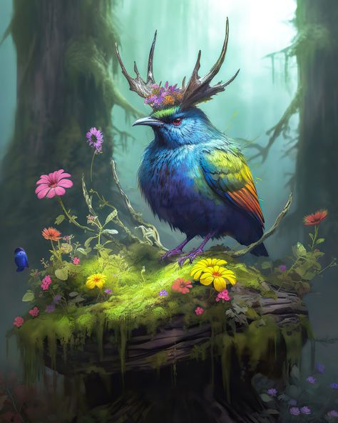 #magic #beast #bird #antler #conceptart #ai Fey Animals, Fantasy Bird Art, Sanrio Love, Songbird Serenade, Fantasy Birds, Fantasy Bird, Dragon Character, Fantasy Animals, Turquoise Art