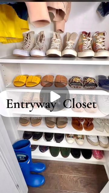 Allanna Bell on Instagram: "Entryway Closet  Hey, Dolls  We all can agree it's frustrating having shoes in the entryway or next to the garage door.  ~ So many homes have small entryway closets. Installing a custom system in a small closet will maximize the space and help you and your family to stay organized✨ ~ by @opmdolls  ~ ~ ~ closet #closets #customstorage #closetdesign #closetorganization #organized #organized #organizedlife #organizedhome #organizationideas #home #opmdolls #getorganized #closetgoals #acsppro #closetgoals #closetinspo #closetsofinstagram #declutter #declutteryourlife #entryway  #customorganization  #home" Coat Shoe Closet, Organize Entry Closet, Family Entryway Organization, Small Closet Shoe Organization, Shoe Closet Entryway, Small Shoe Closet, Small Entry Closet Makeover, Shoes Closet Ideas, Front Closet Organization