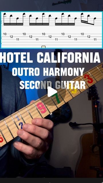 One Stop Guitar | Guitar Lessons on Instagram: "Second guitar part for the outro harmony on hotel California slowed down to learn so you can  play with the record or a friend.   Follow @one_stop_guitar for more videos and hit that 🛎️ notifications so you don’t miss a thing. Thanks for the support! . . . . . #hotelcalifornia #hotelcaliforniasolo #harmonysolos #eagles #theeagles #guitartips #onlineguitarlessons #guitarlessons #guitarlife #easysolos #guitarsolos #joewalsh #donfelder #easyguitarlesson #beginningguitar" Fingerpicking Guitar, Guitar Lessons Tutorials, Online Guitar Lessons, Thanks For The Support, Hotel California, Easy Guitar, Guitar Tips, Guitar Parts, Guitar Lessons