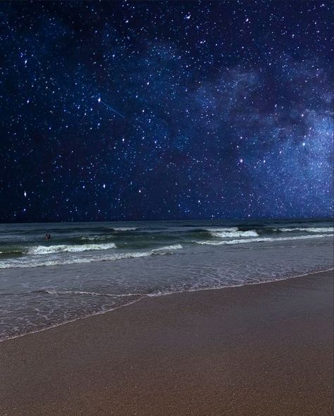 Starry Beach Night, Starry Night Beach Painting, Magical Beach Aesthetic, Stars Over The Ocean, Stars On The Beach, Beach And Stars At Night, Space Beach Aesthetic, Florida Beach At Night, Ocean With Stars