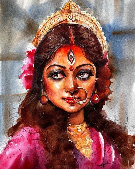 @jugalsarkar_official shared a photo on Instagram: “Watercolor on paper For commission Work & online class contact me on WhatsApp - 9800342659 Photo Reference from Google : : : #sadhu…” • Oct 2, 2021 at 3:57pm UTC Durga Maa Paintings, Watercolor Indian, Canvas Art Painting Acrylic, Colour Drawing, Abstract Pencil Drawings, Composition Painting, Bengali Art, Durga Painting, Boho Art Drawings