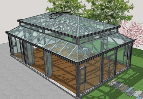 Modern Greenhouse Design, Architectural Greenhouse, Glass Greenhouse Attached To House, Winter Garden Architecture, Modern Orangery, New Apartment Decorating, Greenhouse Attached To House, Glass House Garden, Contemporary Greenhouses