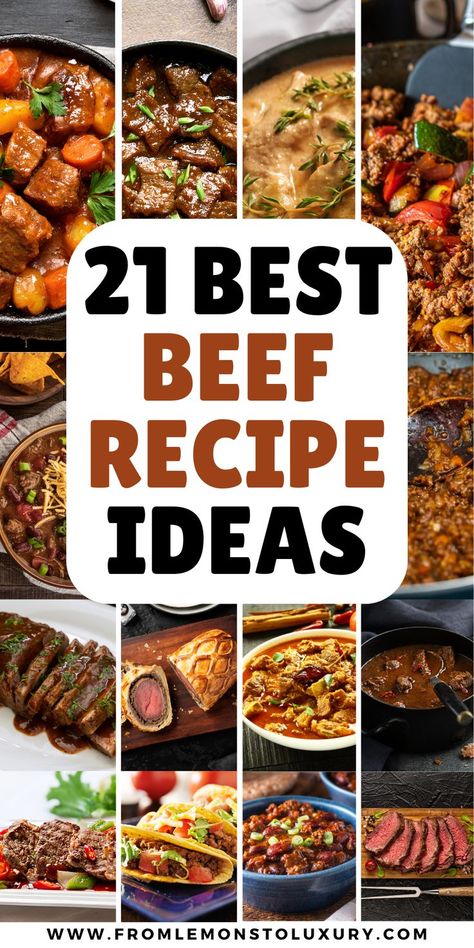 beef recipes Different Beef Recipes, What To Do With Beef Tips, Recipes With Beef Roast Meat, Dinner Ideas Using Beef, Dinner Ideas Beef Main Dishes, Beef Dinner Ideas Steak, Thanksgiving Beef Dishes, Fancy Beef Recipes, Beef Lambordi