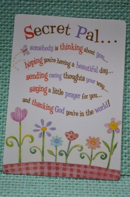 Secret Pal Pocket Card - Secret Sister Gifts Secret Angel Gift Ideas, Easter Secret Sister Ideas, Secret Sister Ideas For Women, Secret Sister Cards Sayings, Secret Pal Ideas For Coworkers, Secret Sister Card Ideas, Secret Sister Gifts Ideas, Secret Sisters Gift Ideas, Secret Pal Notes