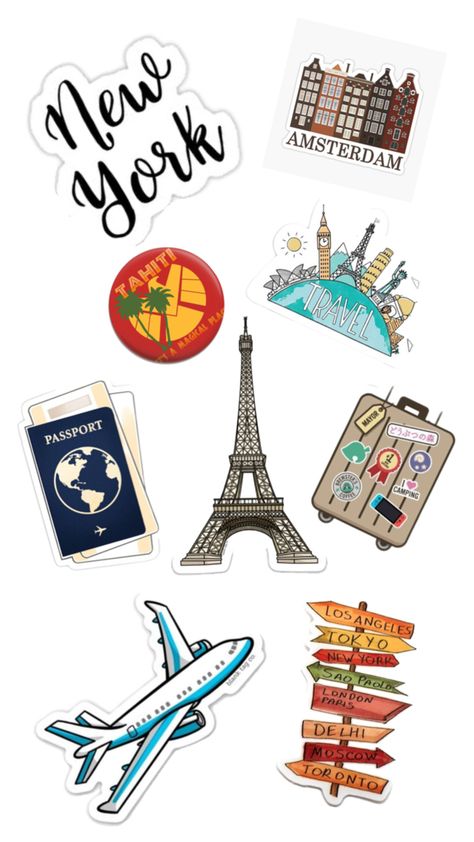 Travel Stickers Printable, Tahiti Travel, Travel Doodles, Vision Board Themes, Travel Collage, Bicycle Painting, Scrapbook Stickers Printable, Amsterdam Travel, Stickers Printable