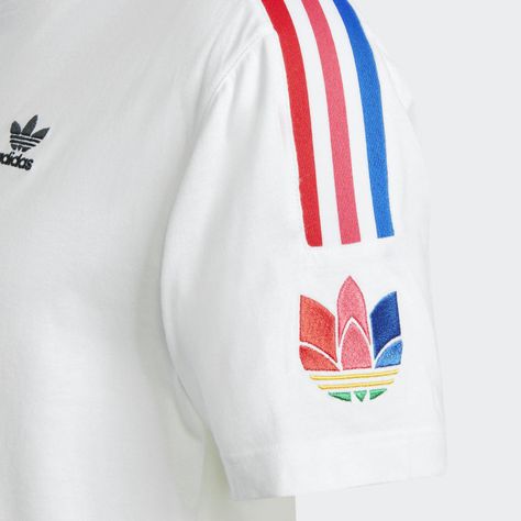 adidas Adicolor 3D Trefoil 3-Stripes Tee - White | adidas US Adidas Adicolor, Sport Training, Live In The Present, Adidas Online, White Adidas, Retro Look, Striped Tee, Free Shirts, Touch Up