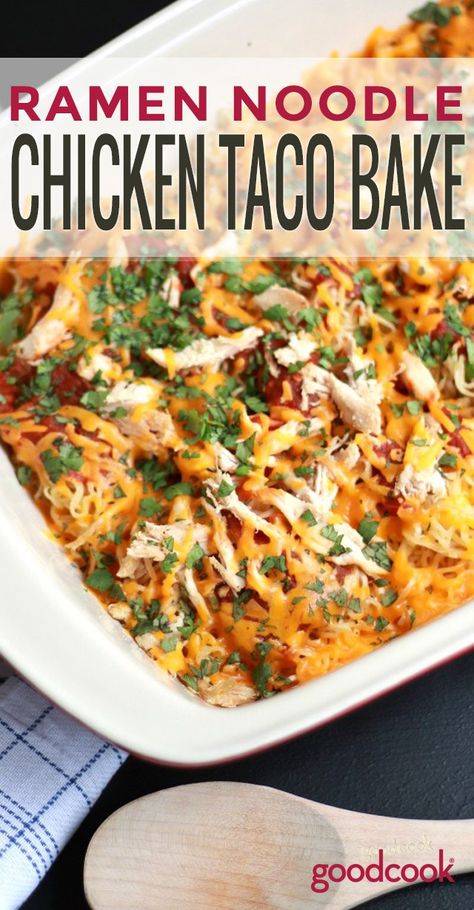 Easy Taco Ramen Bake | Tex Mex with an Asian-inspired twist. This easy, budget friendly dinner is a fun casserole for busy weeknights. Extra bonus, kids love this one! Taco Ramen Noodles, Ramen Noodle Casseroles, Tex Mex Ramen Casserole, Taco Ramen Noodle Recipes, Tex Mex Ramen Fiesta Casserole, Ramen Noodle Casserole Recipes, Ramen Bake, Ramen Casserole, Taco Ramen