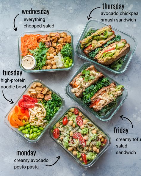 Budget-Friendly Vegan Lunches for the Week (10 Ingredients Only!) Rainbow Plant Life, Vegan Lunch Box, Easy Vegan Lunch, Plat Vegan, Vegan Grocery, Vegetarian Meal Prep, Work Lunches, Pasti Sani, Vegan Lunches