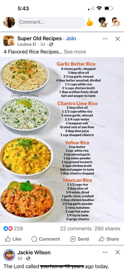 Flavored Rice Recipes, Garlic Butter Rice, Flavored Rice, Cilantro Lime Rice, Veggie Side Dishes, Food Journal, Tea Cakes, Rice Dishes, Rice Recipes