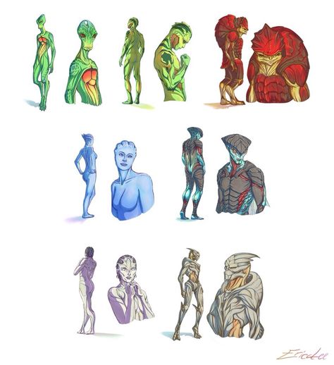 Mass Effect Aliens   Left to right: Salarian, Drell, Krogan, Asari, Prothean, Quarian, Turian Mass Effect Biotics, Mass Effect Infiltrator, Mass Effect Jack, Mass Effect Tattoo, Mass Effect Ships, Mass Effect Characters, Mass Effect Universe, Mass Effect Art, Mass Effect 3