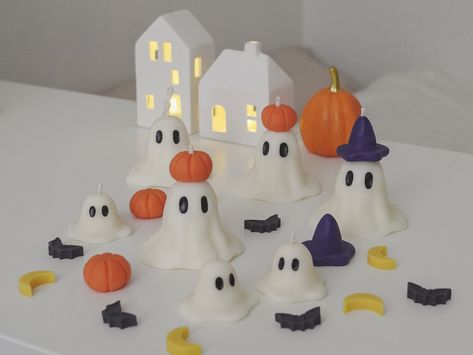 Ghost Candle Bundle Set - Halloween Party Decorative Gift Spooky Room Pumpkin Art Decor Funny Cute Wizard Design Handmade Craft For Mom Her Craft For Mom, Spooky Room, Wizard Design, Cute Wizard, Ghost Candle, Ghost Family, Ghost Candles, Log Candles, Pamper Hamper