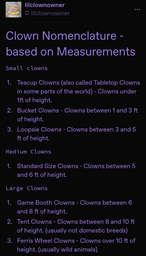 Clown Username Ideas, Clown Types Chart, Clown Husbandry Art, Clown Drawing Aesthetic, Clown Sona, Clown Husbandry, Clowncore Art, Types Of Clowns, Clown Names