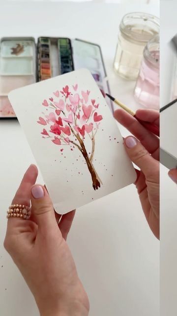 Valentine Card Painting Ideas, Valentine's Watercolor Cards, Watercolor Vday Cards, Valentines Day Card Painting, Water Colour Valentine’s Day Cards, Valentine’s Day Watercolor Painting, Watercolor Art Valentines, Valentines Day Cards Watercolor, Diy Watercolor Valentines Day Cards