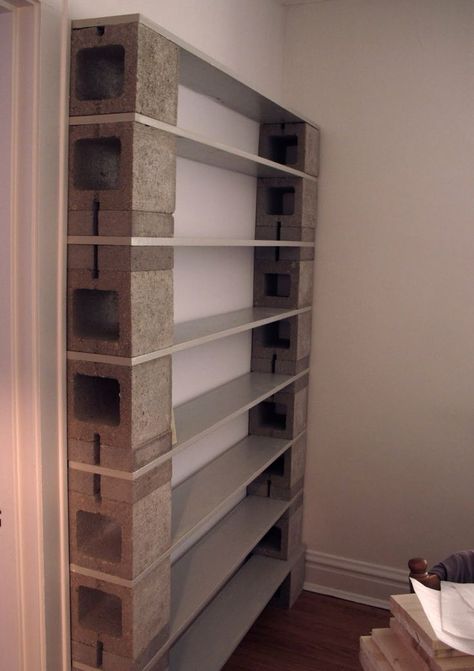 Cinder Block Bookshelf, Cinder Block Shelves, Cinder Blocks Diy, Bookshelf Closet, Block Furniture, Cinder Block Furniture, Cinder Block Walls, Diy Dresser Makeover, Cinder Blocks