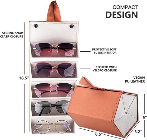 Multiple Sunglasses Organizer Case Holder for Travel Leather Eyeglass Case Hard Shell Hanging Wall Eyeglasses Storage Stand (Brown) at Amazon Women’s Clothing store Box For Sunglasses, Diy Sunglasses Holder Cases, Glasses Packaging, Sunglasses Case Aesthetic, Glasses Case Design, Shell Hanging, Design Objet, Glasses Storage, Leather Eyeglass Cases