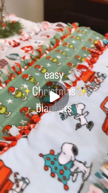 Elaina Zinke on Instagram: "Needed to make a few blankets for those cozy Christmas movie nights! 🎄🎅🏻 ✨General Instructions✨ 🎄You’ll need 1 1/2 - 2 yards of fabric (fleece anti-pill or blizzard works best) for both the top and bottom of your blanket. For a smaller children 1 1/2 yards is plenty. 2 yards is great for older kids on up! 🎄 Lay out both of your fabrics (top and bottom) and trim off raw edges. Doesn’t have to be perfect. The ties hide a lot! 🎄Cut off a 4” square at each corner and cut strips around the whole blanket (about 1” apart) 🎄Tie each strip into a basic knot (like tying off a balloon) and pull tight. #christmasblanket #christmascraft #christmasdiy #getreadyforchristmas #christmaswithkids #craftsforkids #holidaycrafts #tieblanket #joannsfabric #fiskars #fiskarssci Christmas Tie Knot Blanket, How To Make Tie Knot Blankets, Christmas Fleece Tie Blanket, Double Sided Blanket Diy, Tie Fleece Pillow, How To Make A Fleece Tie Blanket, How To Make Fleece Tie Blankets, How To Make Blankets, Christmas Tie Blankets