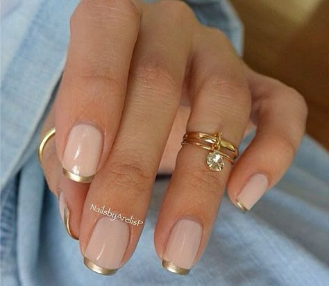 Subtle Ways to Upgrade Your Nude Manicure - Easy Nail Art Ideas for Nude Nail Polish - Good Housekeeping Gold Tip Nails, French Manicure Designs, Manicures Designs, Orange Nails, Fancy Nails, Manicure E Pedicure, French Manicure, Love Nails, Nail Manicure