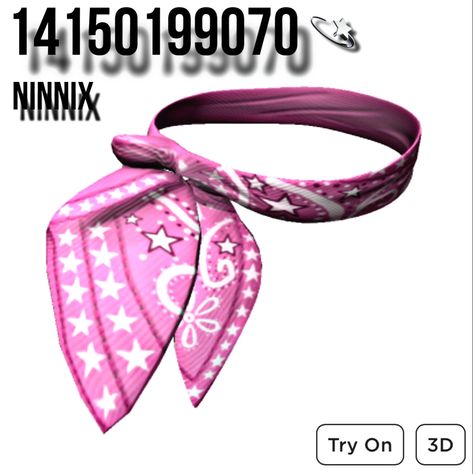 Pink Accessories Codes, Ninnix Roblox Code, Doll Scarf, Pink Hairband, Coding School, Hello Kitty House, Cowboy Aesthetic, Y2k Outfit Ideas, Roblox Guy