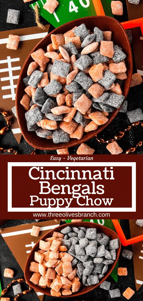 Cincinnati Bengals Desserts, Bengals Appetizers, Cincinnati Bengals Food, Bengals Food Ideas, Cincinnati Bengals Food Ideas, Bengals Party Food, Cincinnati Bengals Birthday Party Ideas, Easy Snacks For Football Game, Football Trail Mix Super Bowl