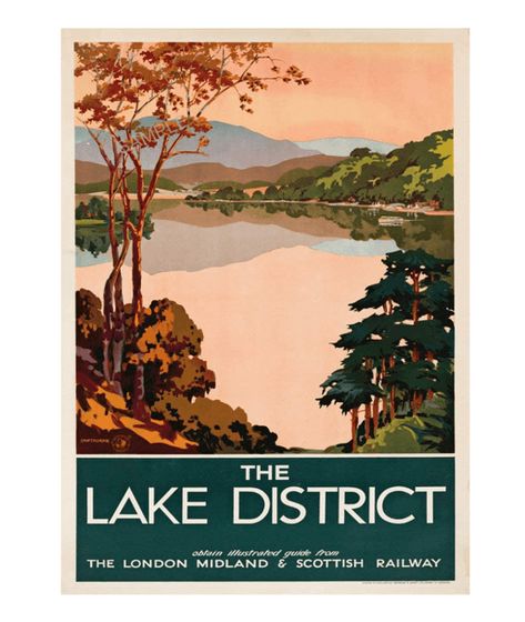 Travel Ads, Railway Posters, Art Deco Print, The Lake District, Ad Art, Lake District, Vintage Travel Posters, Holiday Travel, Vintage Travel