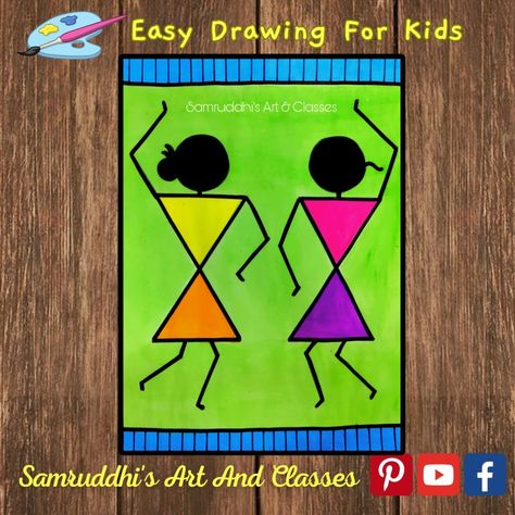 Warli Drawing Easy, Warli Painting Ideas On Canvas, Easy Warli Art For Kids, Warli Paintings Easy, Varali Painting, Easy Warli Painting, Warli Painting Ideas, Warli Art Easy, Warli Art For Kids