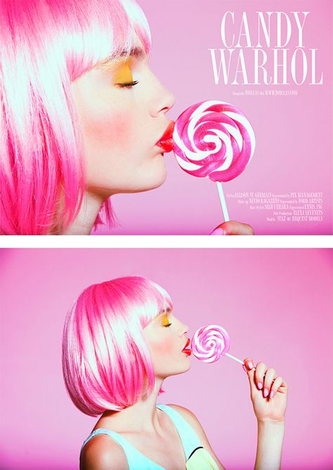 Candy Warhol By TOMAAS | Inspiration Grid | Design Inspiration Party Fashion Photography, Candy Photoshoot, Fashion Photography Art, Candy Makeup, Pink Inspiration, Pink Wig, Party Photography, Candy Girl, Beauty Shoot