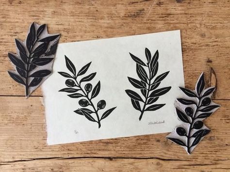 Print Making Designs, Stencil Fabric, Linoleum Block Printing, Lino Art, Olive Branches, Stamp Carving, Printing Fabric, Scratch Art, Handmade Stamps