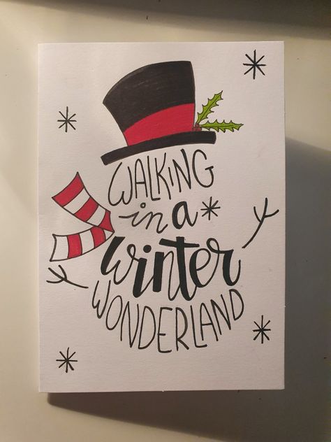 Winter Wonderland Drawing, Christmas Handlettering, Winter Wonderland Card, Crafts Presents, Cute Card Ideas, Christmas Diy Crafts, Walking In A Winter Wonderland, Hand Lettering Art, Christmas Card Art