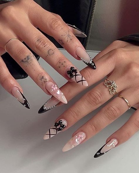 Aesthetic Press On Nails, Dark Balletcore, Coquette Nail, Hello Nails, Dark Coquette, Classy Acrylic Nails, Really Cute Nails, Soft Nails, Fire Nails