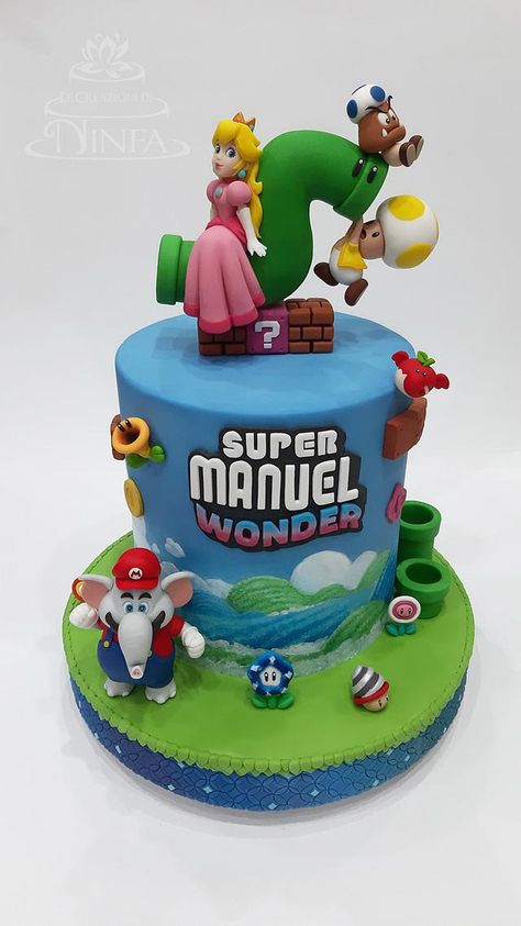 Mario Wonder Cake, Mario Power Up Cake, Fondant Super Mario, Mario Kart Rainbow Road Cake, Super Mario 2 Tier Cake, Super Mario 3d World Cake, Mario Bros Cake, Mario And Princess Peach, Super Mario 3d