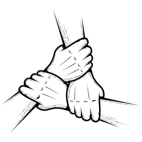 Hands Holding Together Drawing, How To Draw Hands Together, 3 Hands Holding Tattoo, Hands On Top Of Each Other, Giving Hands Drawing, Holding Each Other Drawing, People Helping Each Other Drawing, Three Brothers Tattoo, Helping Hand Drawing