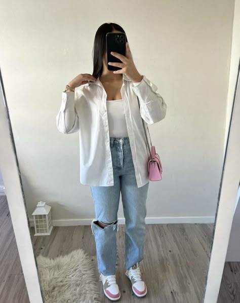 White Chemise Outfit Casual, Chemise Blanche Outfit, Outfit Chemise Blanche, Casual Trendy Outfits, White Shirt Outfits, Eid Outfit, Outfit Zara, Mode Zara, Uni Outfits