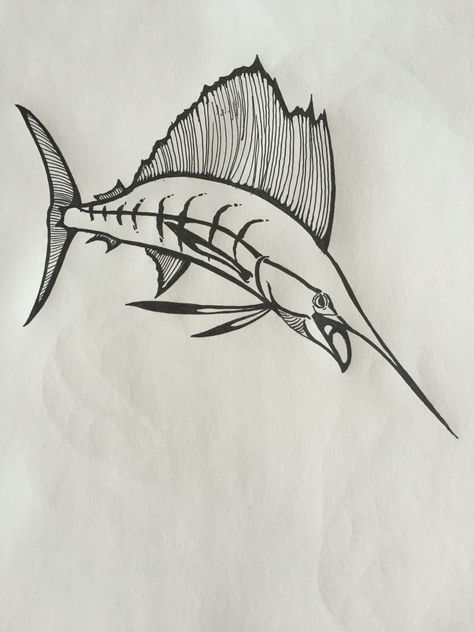 Sailfish Tattoo Sailfish Drawing, Fish Art Black And White, Sailfish Tattoo, Fish Pencil Drawing, Drawings Tattoo Ideas, Bleach Painting, Illustration Fish, Disney Cars Wallpaper, Fish Photos