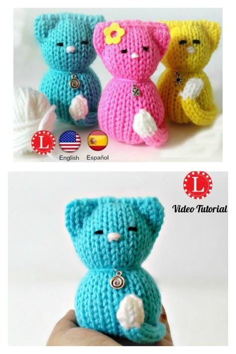 How to Loom Knitting Kitty Cat Amigurumi Loom Knitting Dolls, Loom Knit Stuffed Animals Patterns Free, Knitted Cat Pattern Free, Loom Knit Animals, Loom Knitting Socks, Knitted Plushies, Loom Knitting Patterns Free, Loom Animals, How To Loom Knit