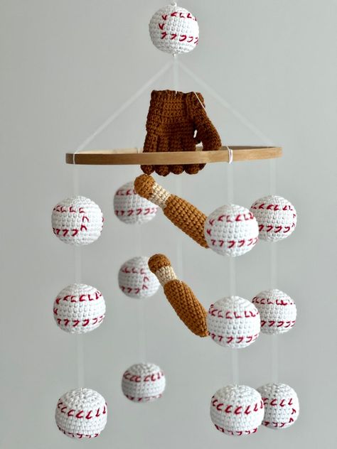 Baseball Baby Mobile, Baseball Bat Baby Nursery, Crochet Baseball, Stuffed Baseball Mobile, Handmade Sport Nursery, Baby Shower Gift - Etsy Blue Baseball Nursery, Old School Baseball Nursery, Vintage Baseball Themed Nursery, Baby Boy Nursery Baseball Theme, Baseball Baby Room, Boy Nursery Ideas Sports, Sandlot Nursery, Baseball Nursery Baby Boy, Baby Boy Baseball Nursery